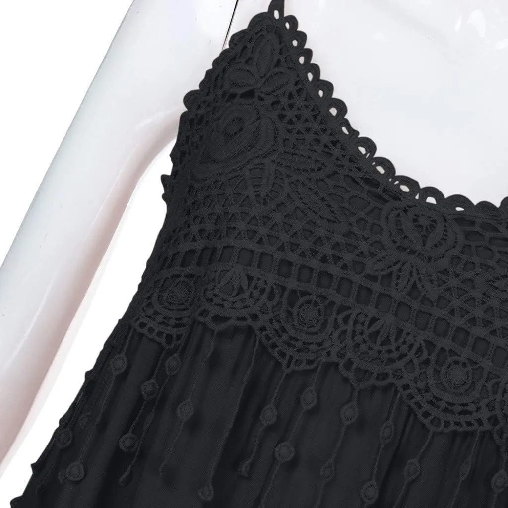 FZYLQY Summer Dresses for Women 2024 Trendy Plus Size Spaghetti Strap Tassel Midi Dress Fashion Beach Sundress Tank Dress