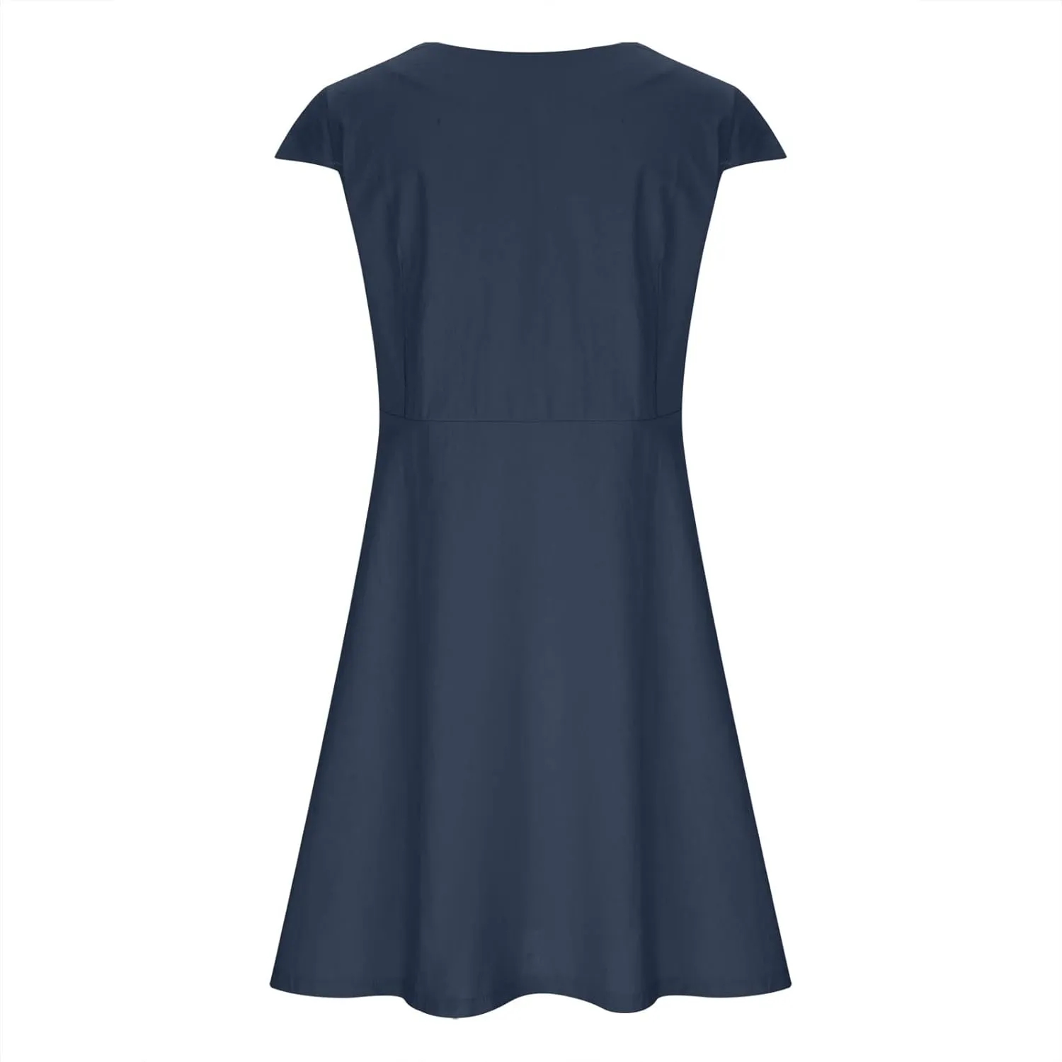 FZYLQY Women Summer Dresses 2024 Casual Back Zipper Cotton Linen Beach Vacation Knee Length Boat Neck Cap Sleeve Short Dress