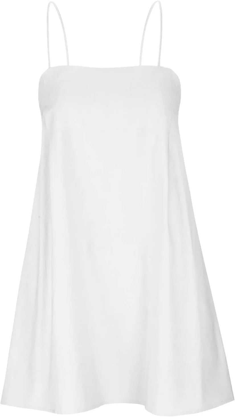 FZYLQY Womens Linen Spaghetti Strap Sleeveless Summer Mini Dresses Cute A-Line Back Zip Short Cami Dress Beach Party Sundress