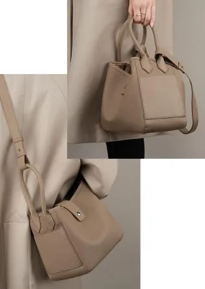 Genuine Leather Design Bucket Bag Vegetable Basket, Fashionable and Versatile Shoulder Handbag