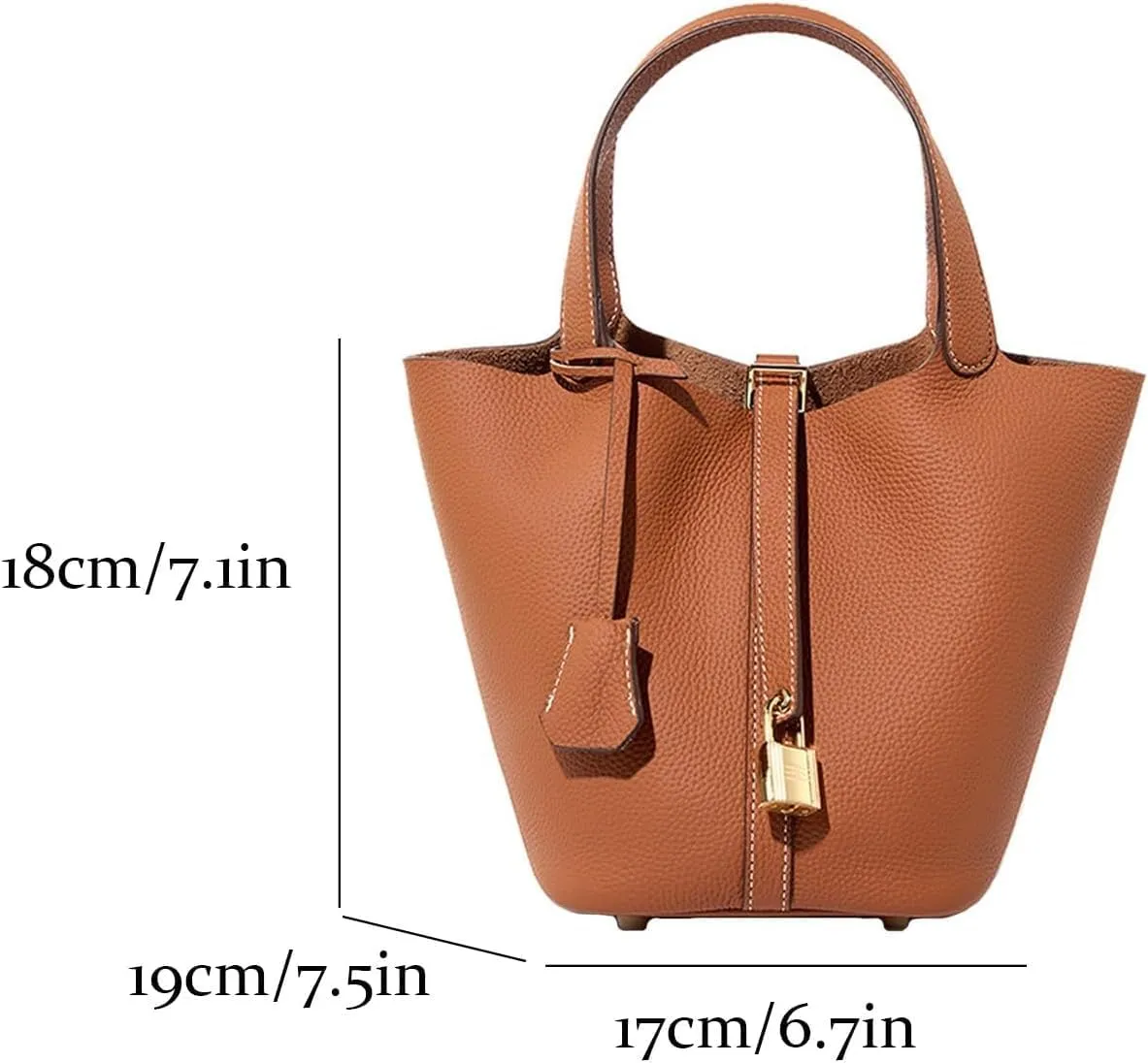 Genuine Leather Lock Design Bucket Bag Vegetable Basket Fashionable And Versatile Single Shoulder Handbag