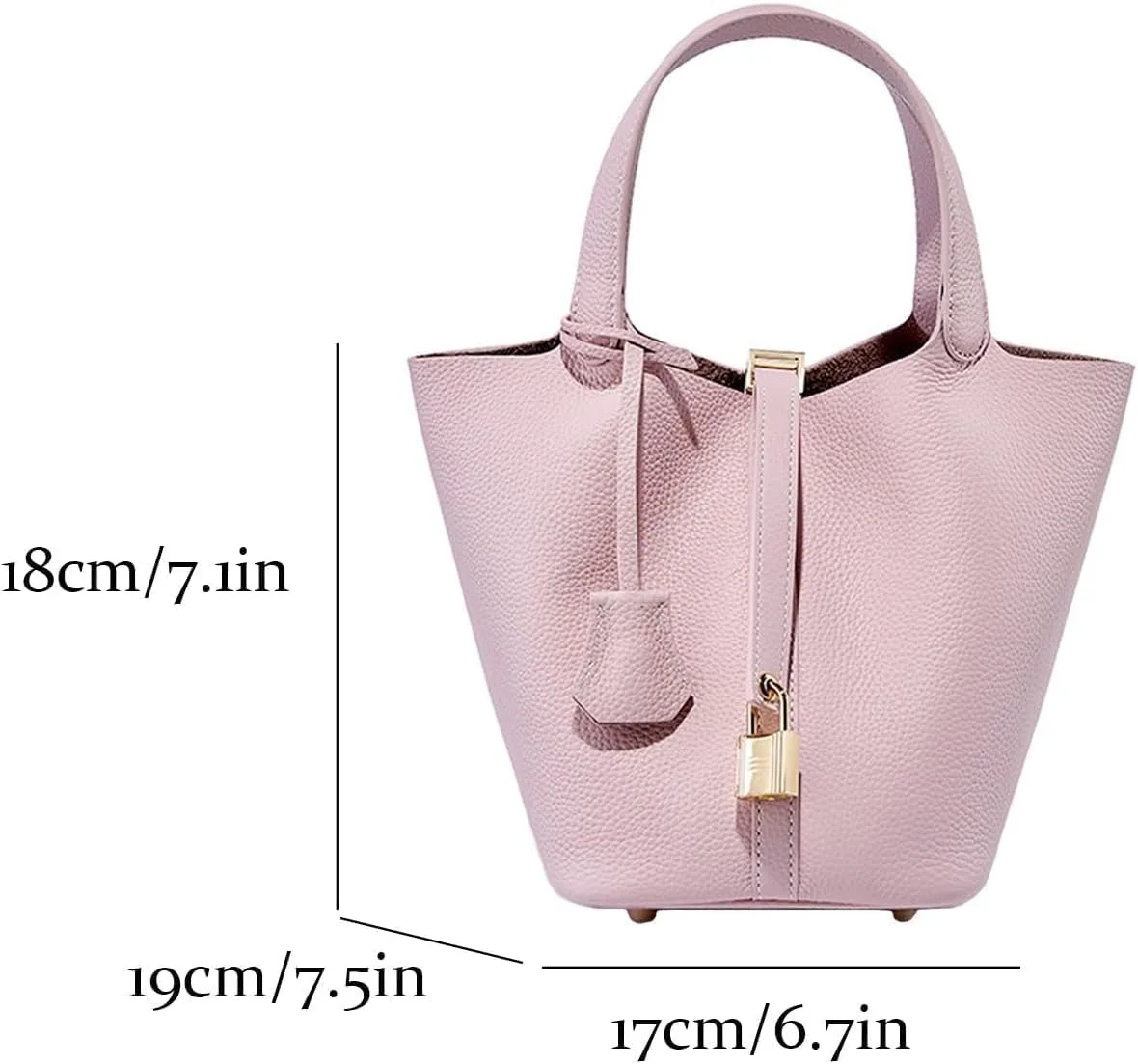 Genuine Leather Lock Design Bucket Bag Vegetable Basket Fashionable And Versatile Single Shoulder Handbag