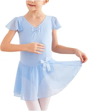 Girls Ballet Dress 2025 Trendy Mesh Dancewear Summer Cap Sleeve V Neck Mini Dress Solid Color A-Line Swing Dresses
