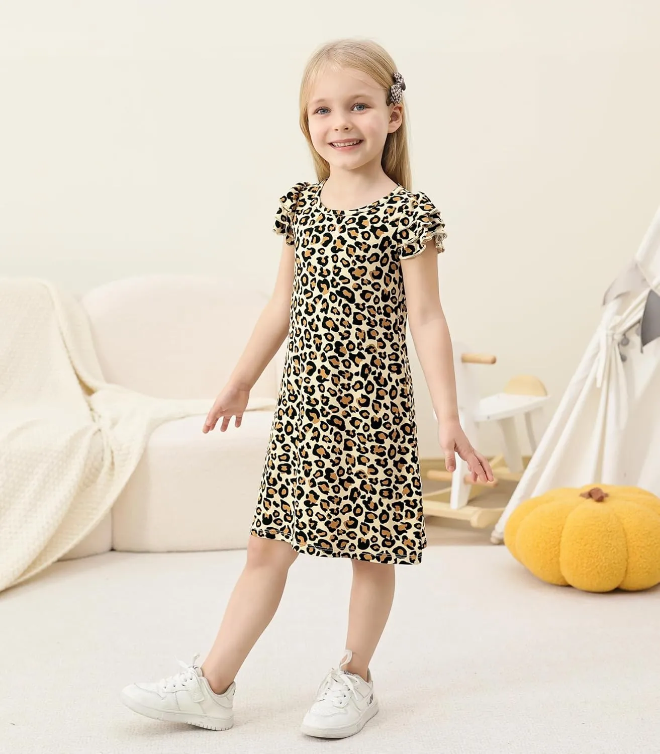 Girl's Casual Dress Toddlers Girl Summer Dresses Ruffle Short Sleeve Playwear Outfit Kids Scoop Neck Sundress