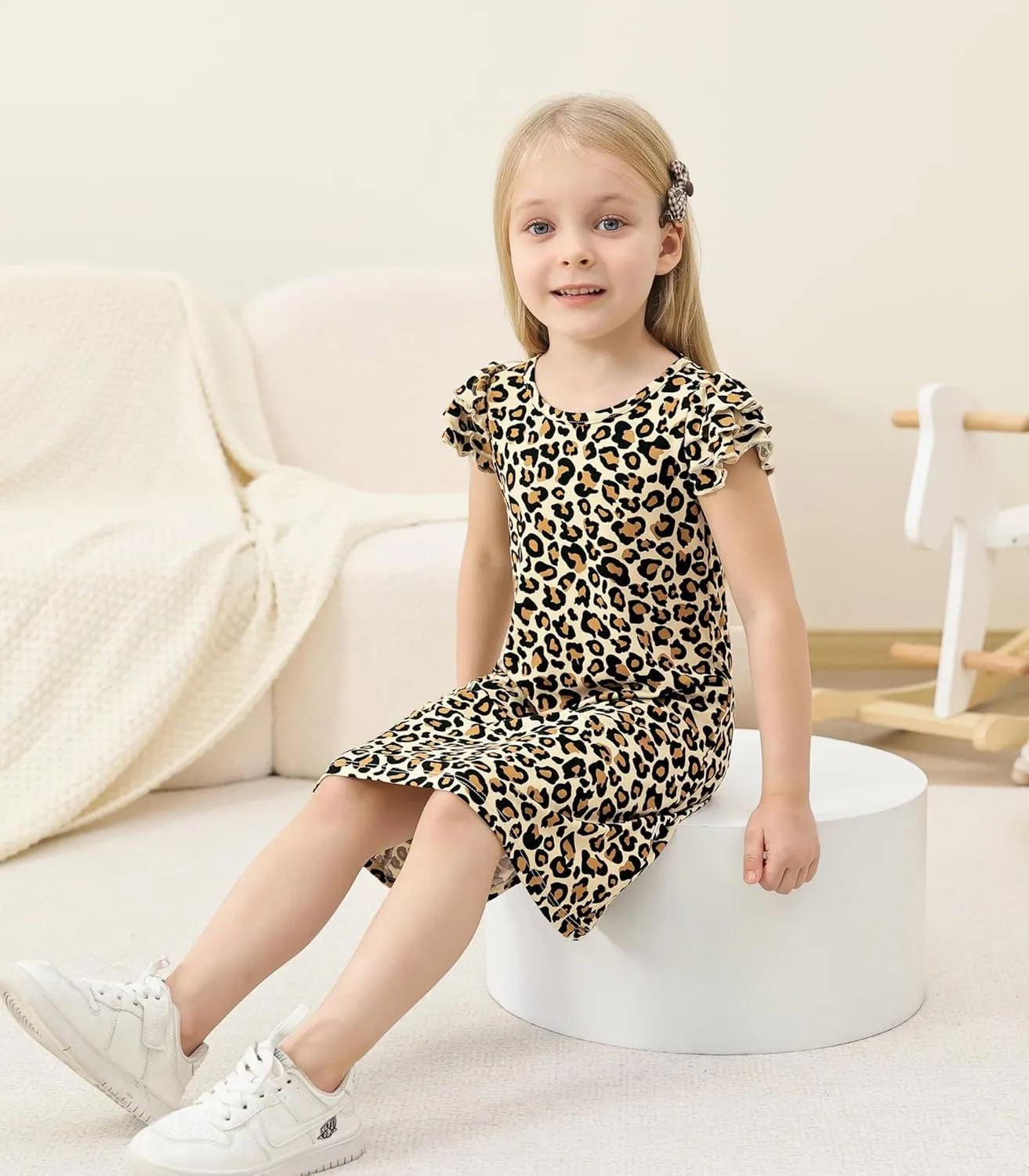 Girl's Casual Dress Toddlers Girl Summer Dresses Ruffle Short Sleeve Playwear Outfit Kids Scoop Neck Sundress