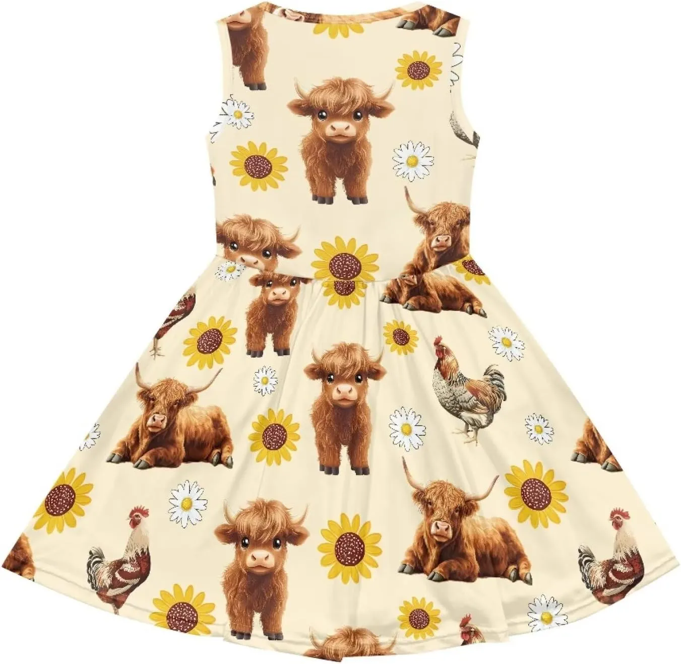 Girls Cute Print Dress with Pockets Swing Loose Fit Sleeveless Summer Mini Twirly Dress for Girls