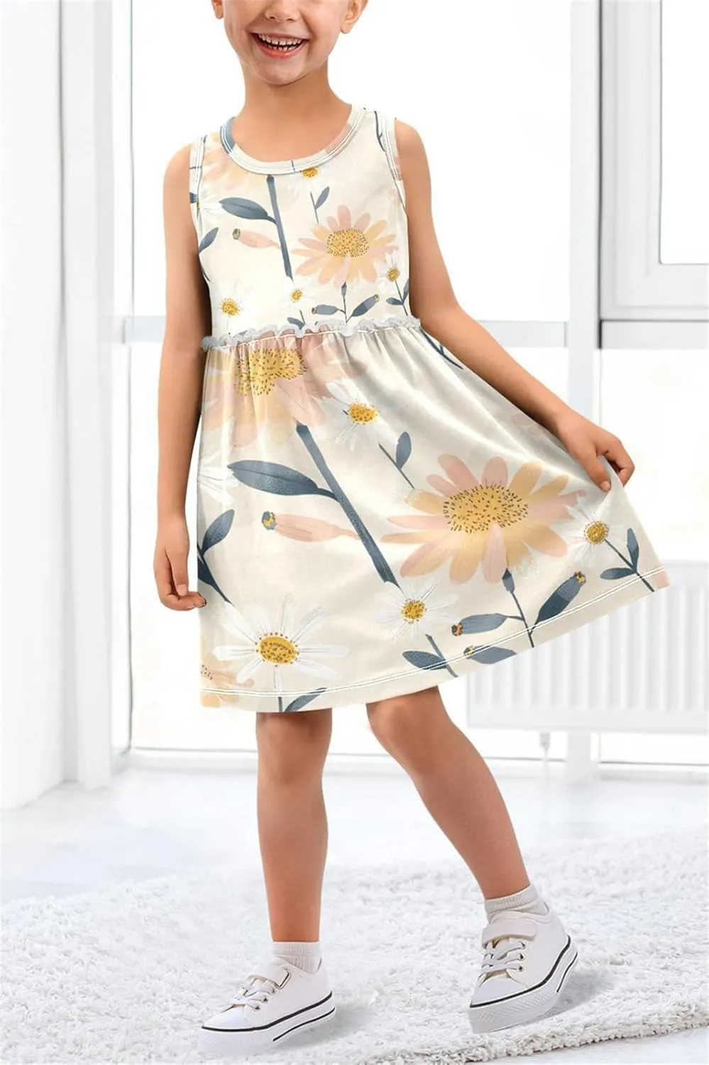 Girls Dresses Summer Toddler Sleeveless Midi Dress Casual Cotton A-Line Sundress