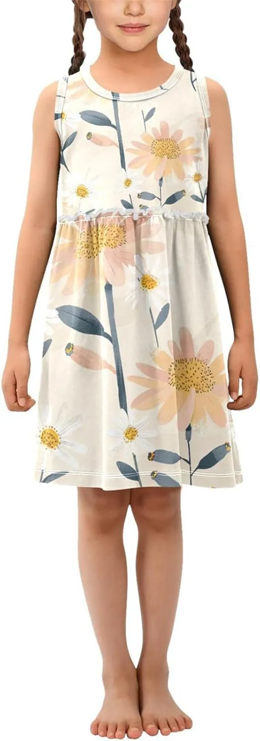 Girls Dresses Summer Toddler Sleeveless Midi Dress Casual Cotton A-Line Sundress