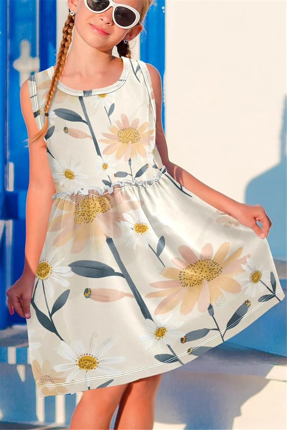 Girls Dresses Summer Toddler Sleeveless Midi Dress Casual Cotton A-Line Sundress