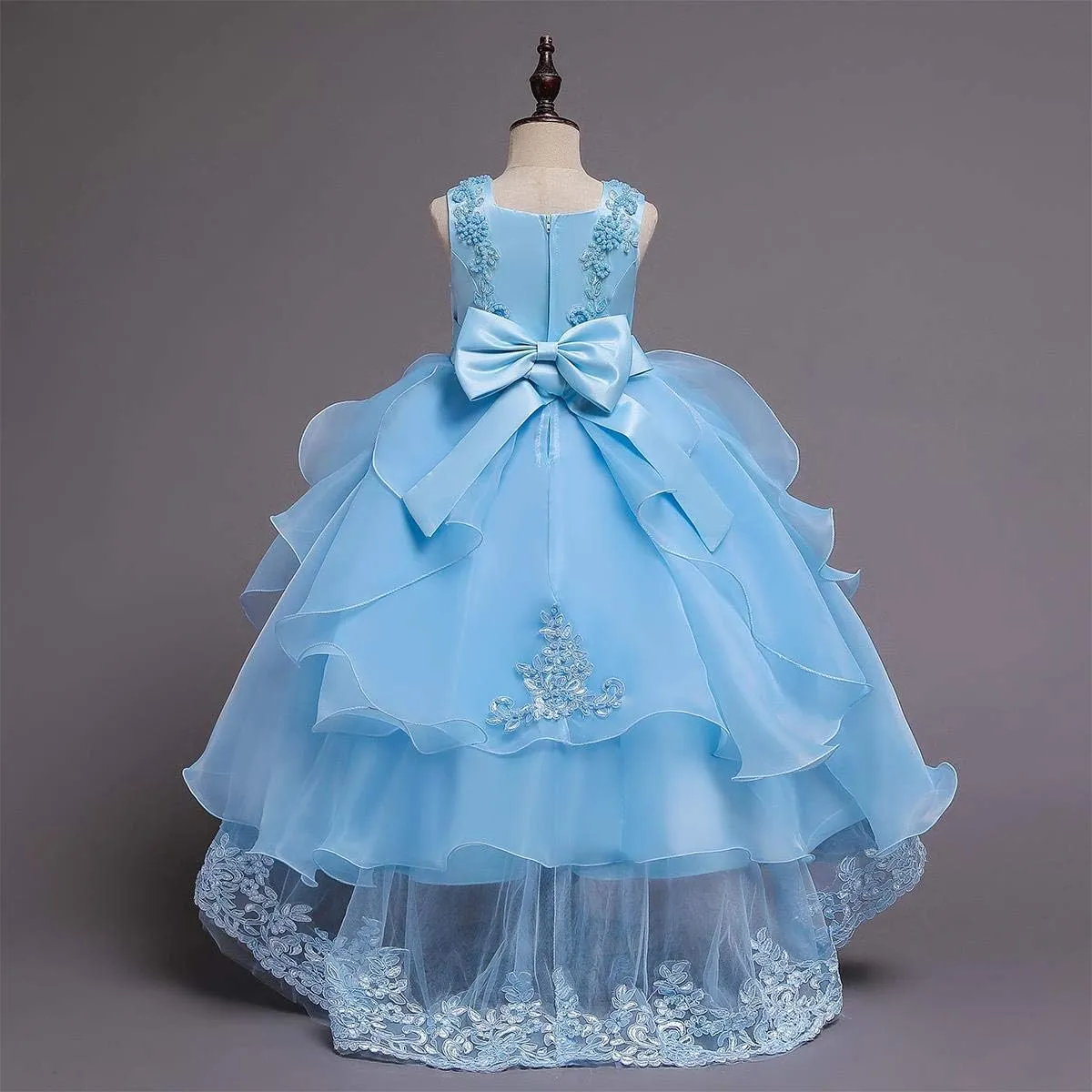Girls Princess Tulle Lace Flower Pageant Dress Puffy Floor Length Wedding Bridesmaid Dress Party Tutu Maxi Gown