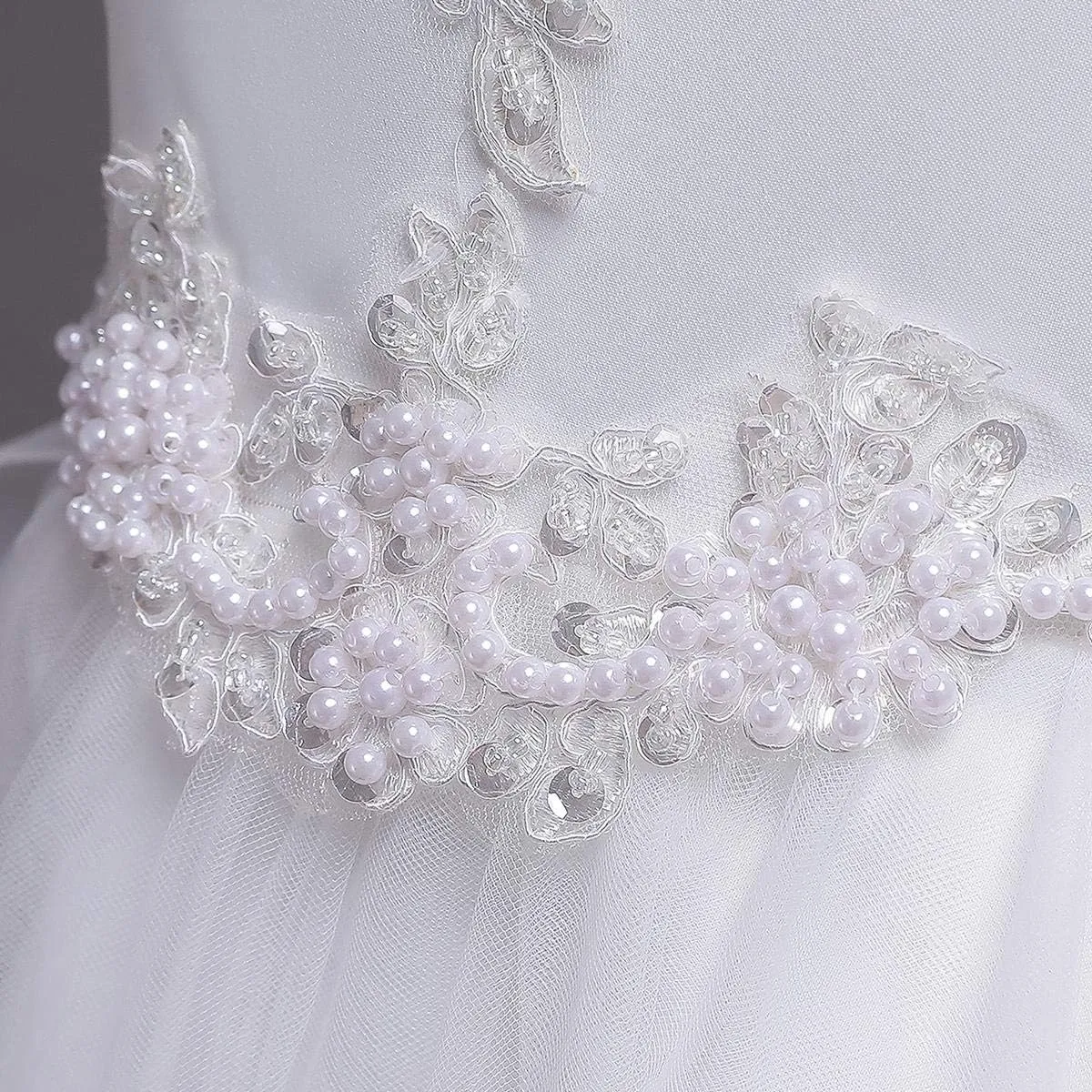 Girls Princess Tulle Lace Flower Pageant Dress Puffy Floor Length Wedding Bridesmaid Dress Party Tutu Maxi Gown