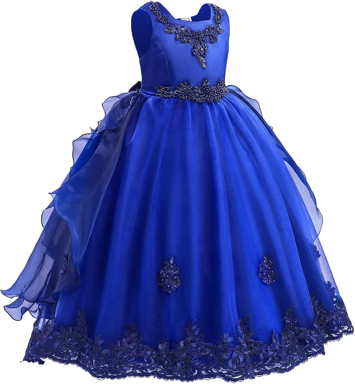 Girls Princess Tulle Lace Flower Pageant Dress Puffy Floor Length Wedding Bridesmaid Dress Party Tutu Maxi Gown