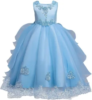 Girls Princess Tulle Lace Flower Pageant Dress Puffy Floor Length Wedding Bridesmaid Dress Party Tutu Maxi Gown