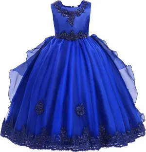 Girls Princess Tulle Lace Flower Pageant Dress Puffy Floor Length Wedding Bridesmaid Dress Party Tutu Maxi Gown