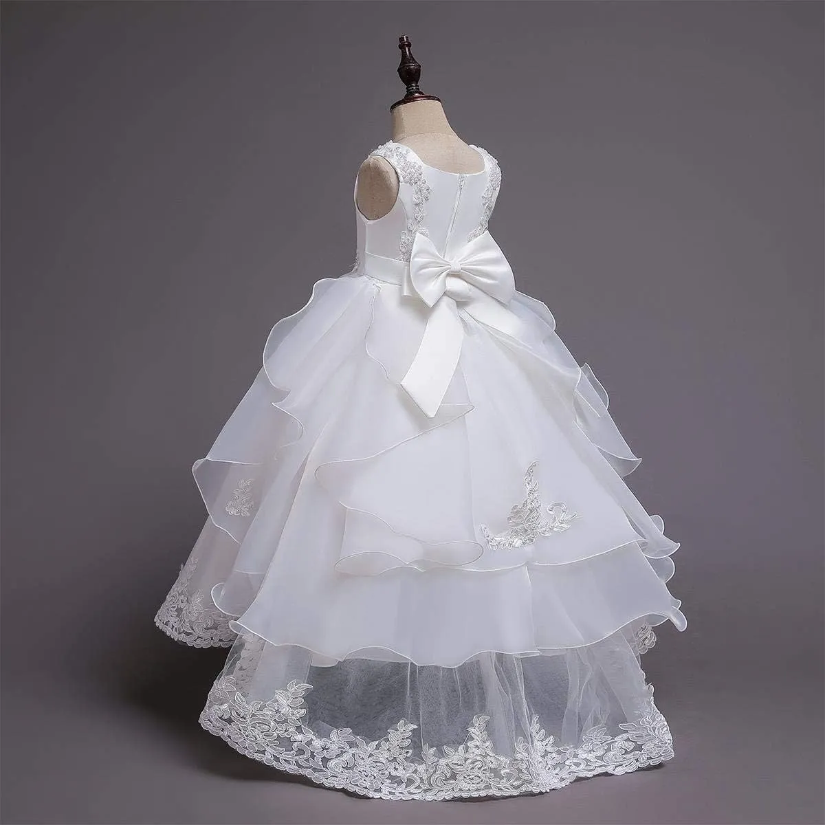 Girls Princess Tulle Lace Flower Pageant Dress Puffy Floor Length Wedding Bridesmaid Dress Party Tutu Maxi Gown