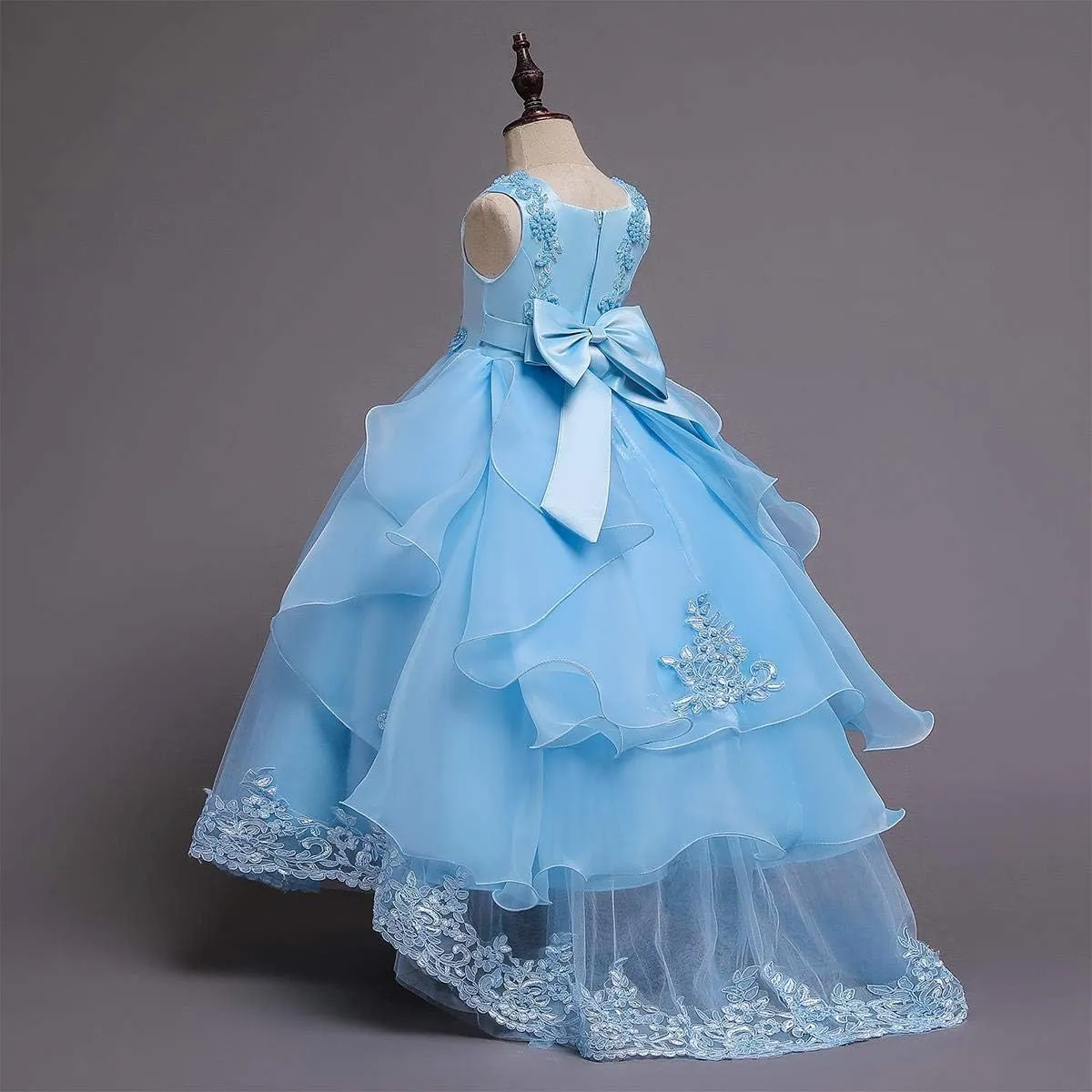 Girls Princess Tulle Lace Flower Pageant Dress Puffy Floor Length Wedding Bridesmaid Dress Party Tutu Maxi Gown