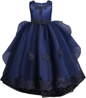 Girls Princess Tulle Lace Flower Pageant Dress Puffy Floor Length Wedding Bridesmaid Dress Party Tutu Maxi Gown