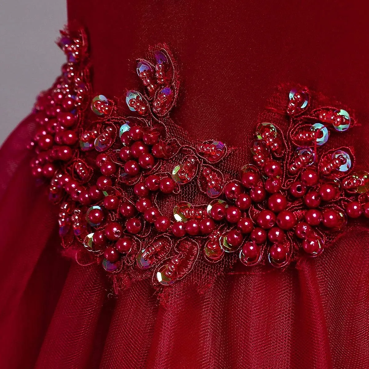 Girls Princess Tulle Lace Flower Pageant Dress Puffy Floor Length Wedding Bridesmaid Dress Party Tutu Maxi Gown