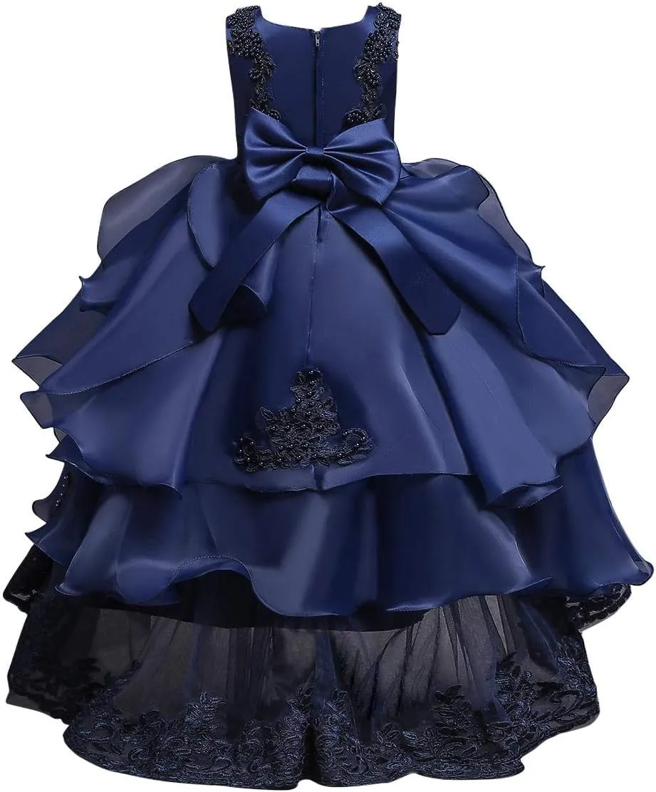 Girls Princess Tulle Lace Flower Pageant Dress Puffy Floor Length Wedding Bridesmaid Dress Party Tutu Maxi Gown