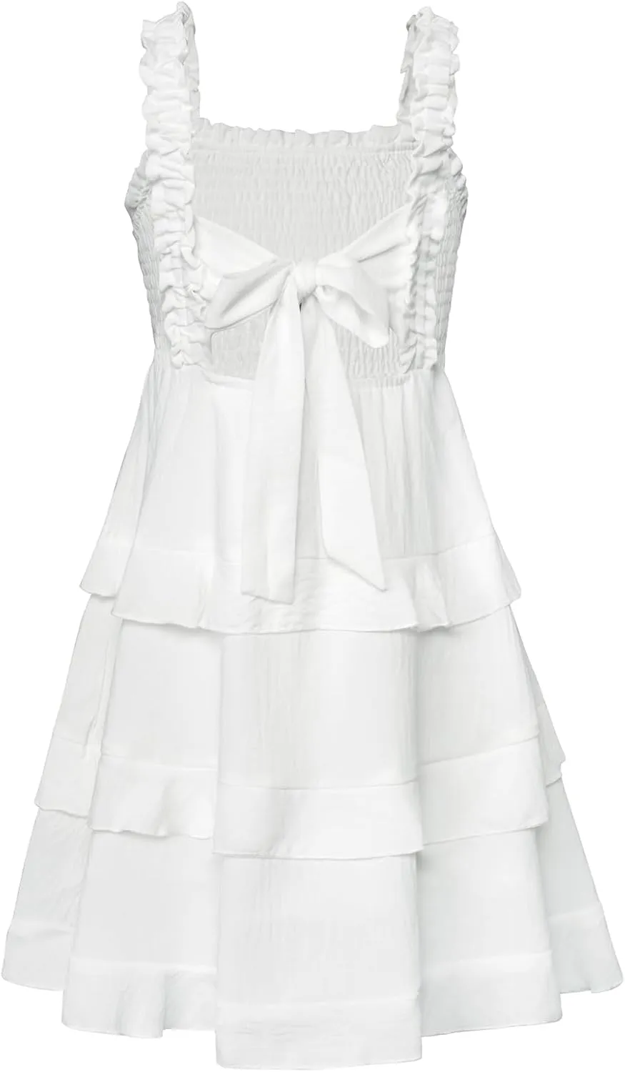 GRACE KARIN Girls Summer Dresses Tie Back Smocked A-Line Ruffle Hem Casual Elegant Midi Sundress Size 5-12 Years