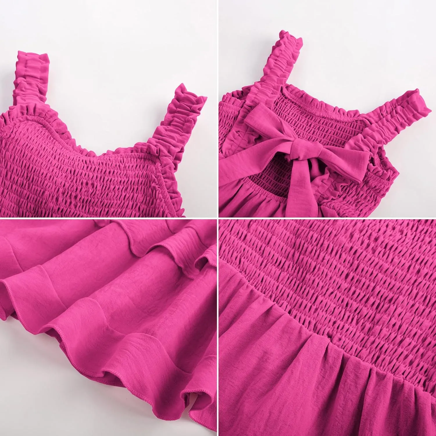 GRACE KARIN Girls Summer Dresses Tie Back Smocked A-Line Ruffle Hem Casual Elegant Midi Sundress Size 5-12 Years