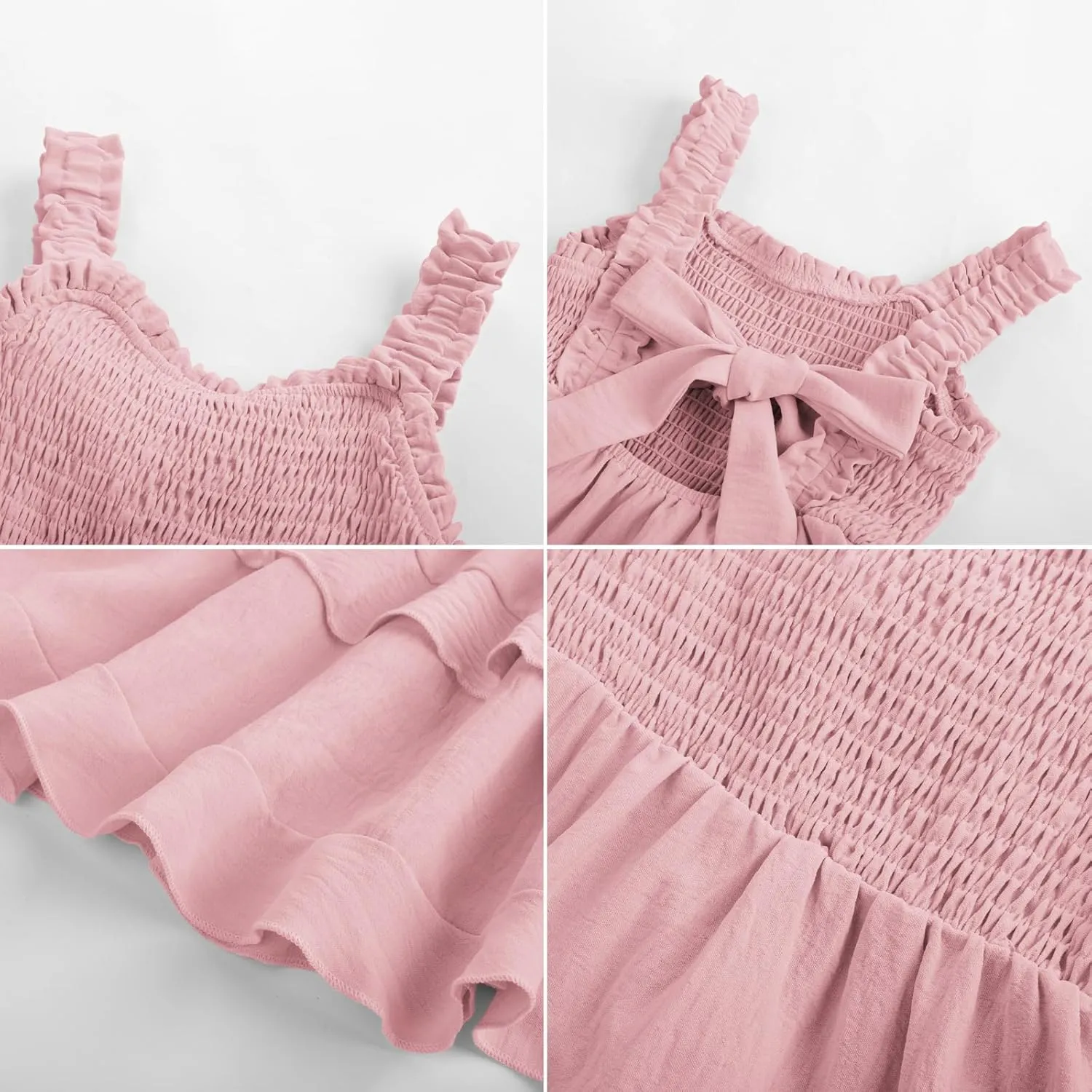 GRACE KARIN Girls Summer Dresses Tie Back Smocked A-Line Ruffle Hem Casual Elegant Midi Sundress Size 5-12 Years