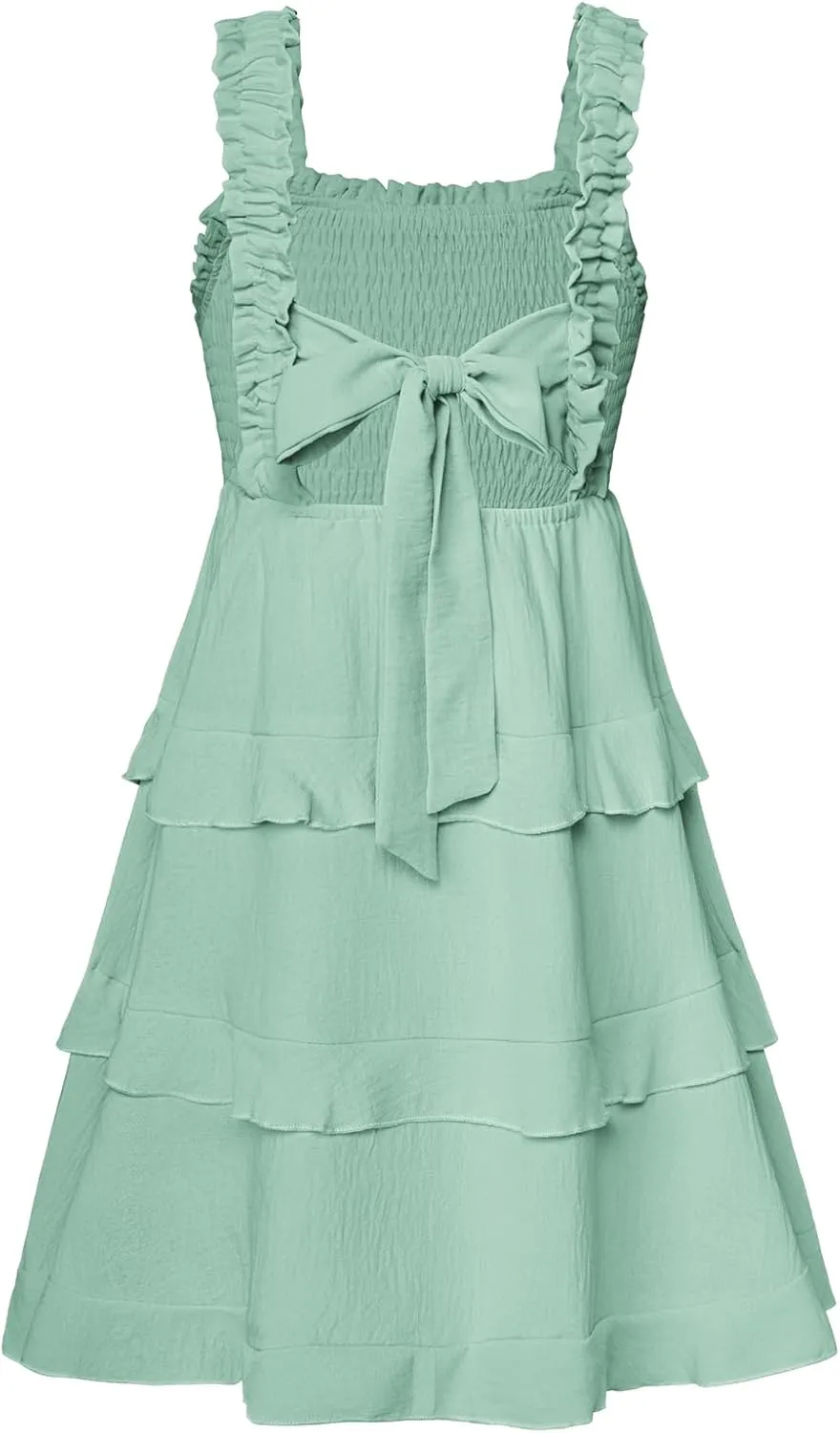 GRACE KARIN Girls Summer Dresses Tie Back Smocked A-Line Ruffle Hem Casual Elegant Midi Sundress Size 5-12 Years