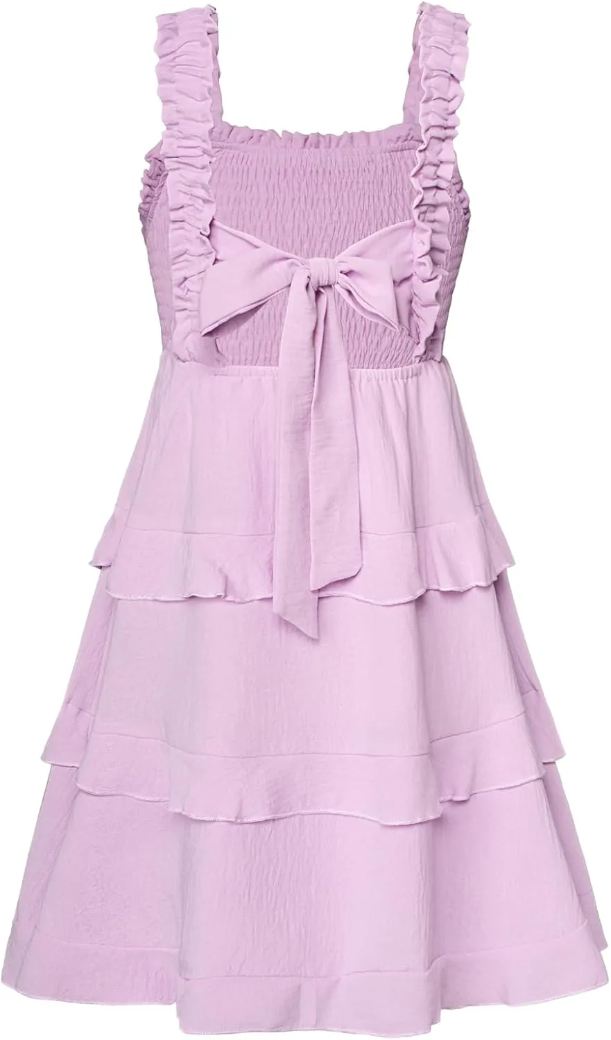 GRACE KARIN Girls Summer Dresses Tie Back Smocked A-Line Ruffle Hem Casual Elegant Midi Sundress Size 5-12 Years