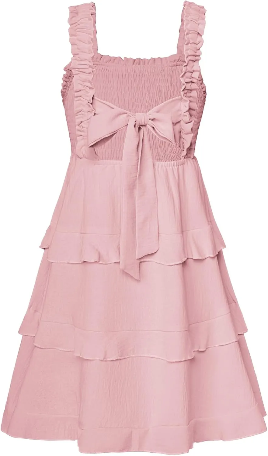 GRACE KARIN Girls Summer Dresses Tie Back Smocked A-Line Ruffle Hem Casual Elegant Midi Sundress Size 5-12 Years