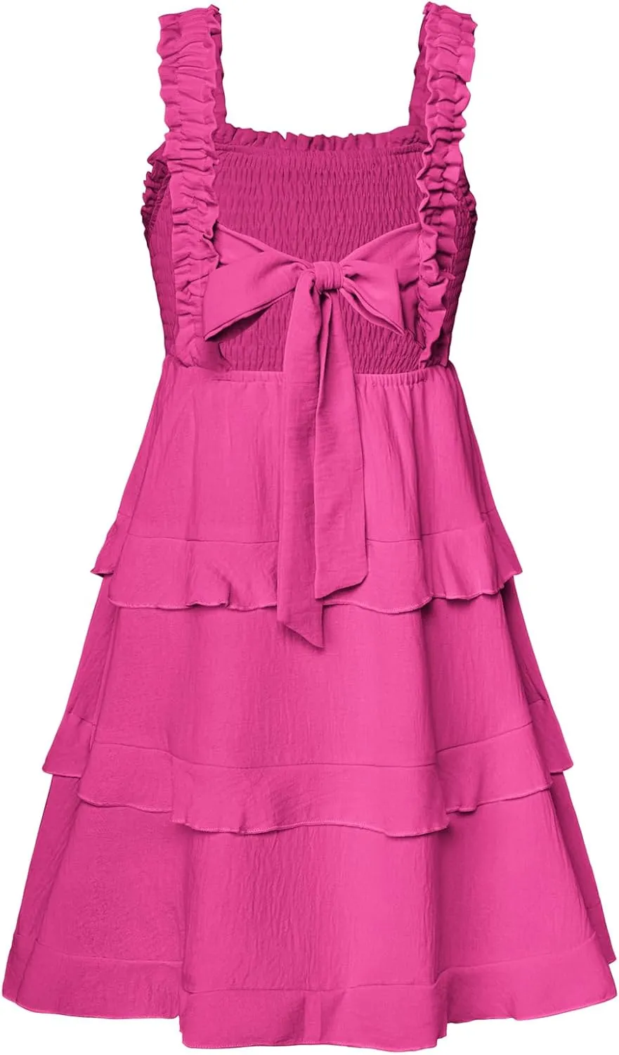 GRACE KARIN Girls Summer Dresses Tie Back Smocked A-Line Ruffle Hem Casual Elegant Midi Sundress Size 5-12 Years
