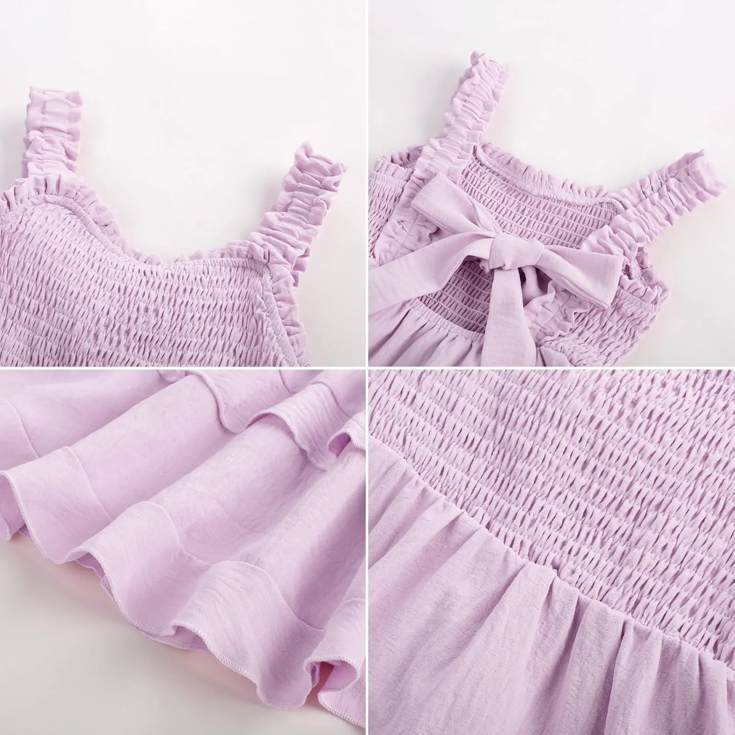 GRACE KARIN Girls Summer Dresses Tie Back Smocked A-Line Ruffle Hem Casual Elegant Midi Sundress Size 5-12 Years
