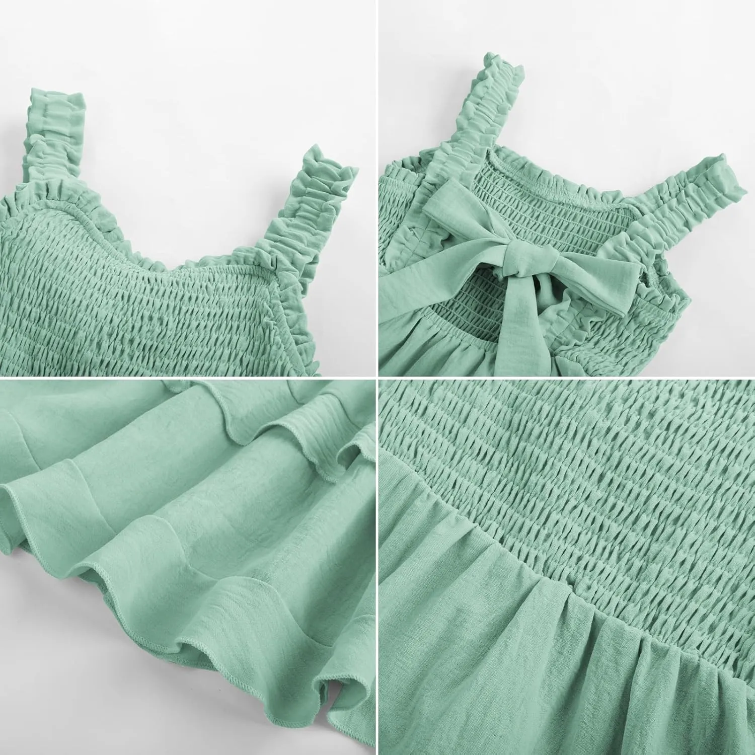 GRACE KARIN Girls Summer Dresses Tie Back Smocked A-Line Ruffle Hem Casual Elegant Midi Sundress Size 5-12 Years