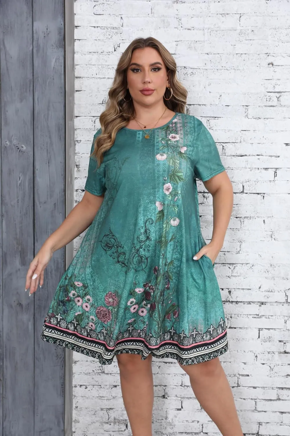 HBEYYTO Women's Plus Size Short Sleeve Loose Dress Casual Swing T Shirt Dresses with Pockets (XL-5XL)