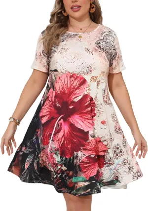 HBEYYTO Women's Plus Size Short Sleeve Loose Dress Casual Swing T Shirt Dresses with Pockets (XL-5XL)