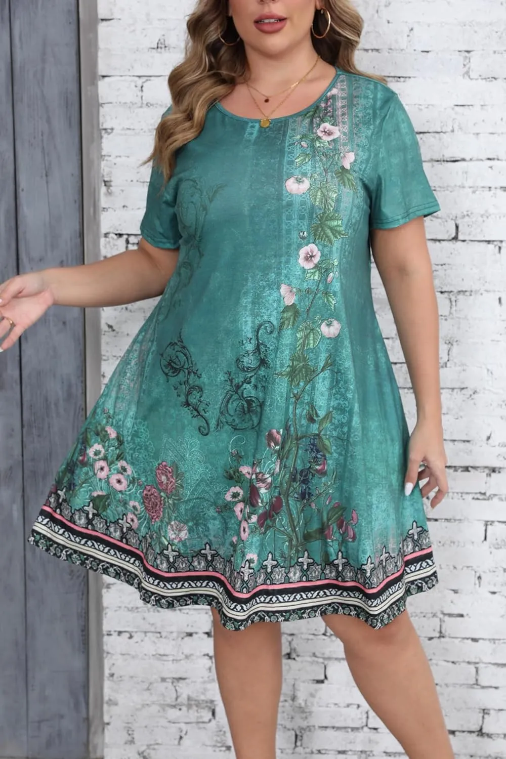 HBEYYTO Women's Plus Size Short Sleeve Loose Dress Casual Swing T Shirt Dresses with Pockets (XL-5XL)