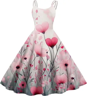 Heart Print Sleeveless Dress Elegant A-Line Swing Dress for Women Perfect for Parties & Special Occasions