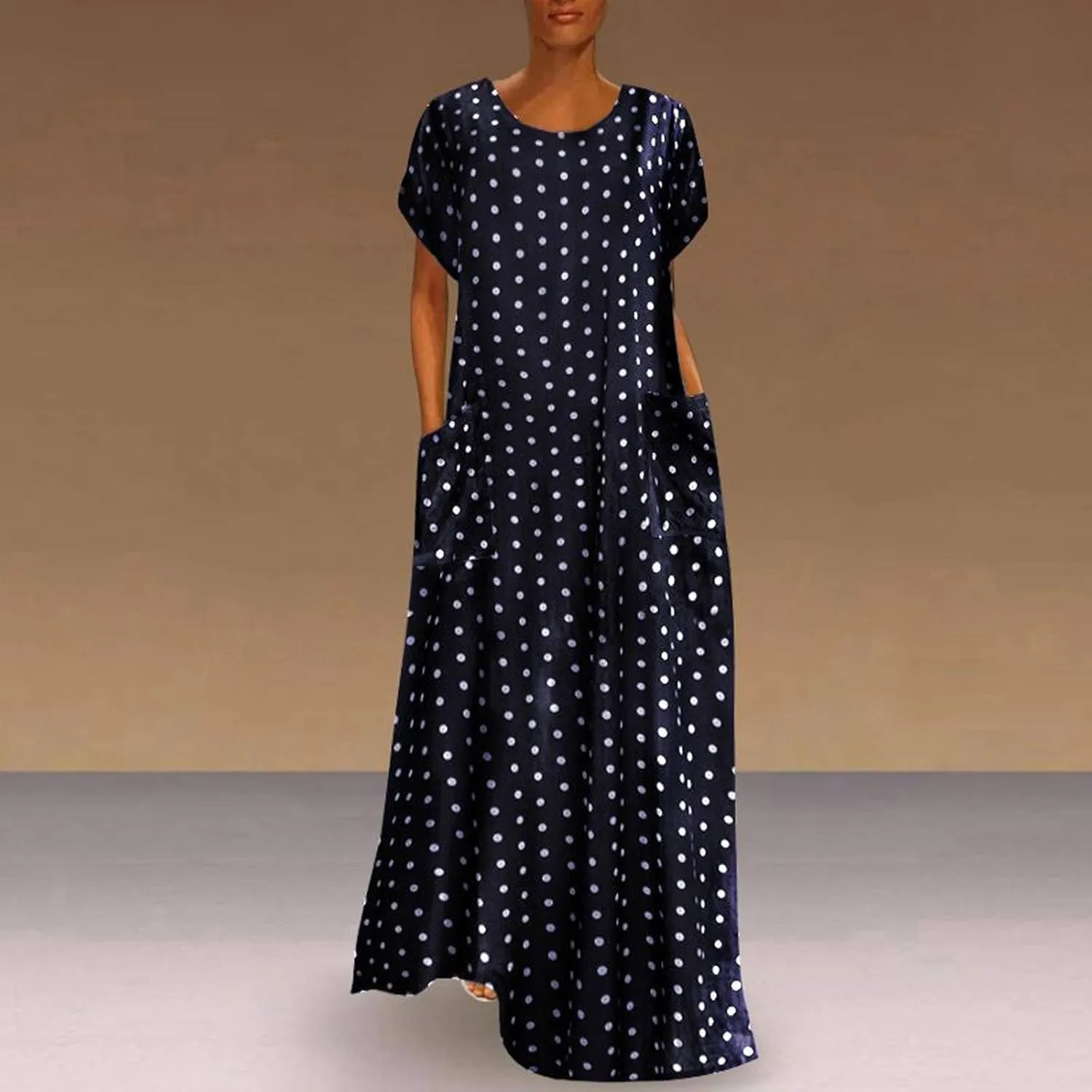 HGOOGY Midi Dress Summer Size Plus Print Women Maxi Dot Loose Sleeve Dresses Short Holiday Polka Beach Dress Plus