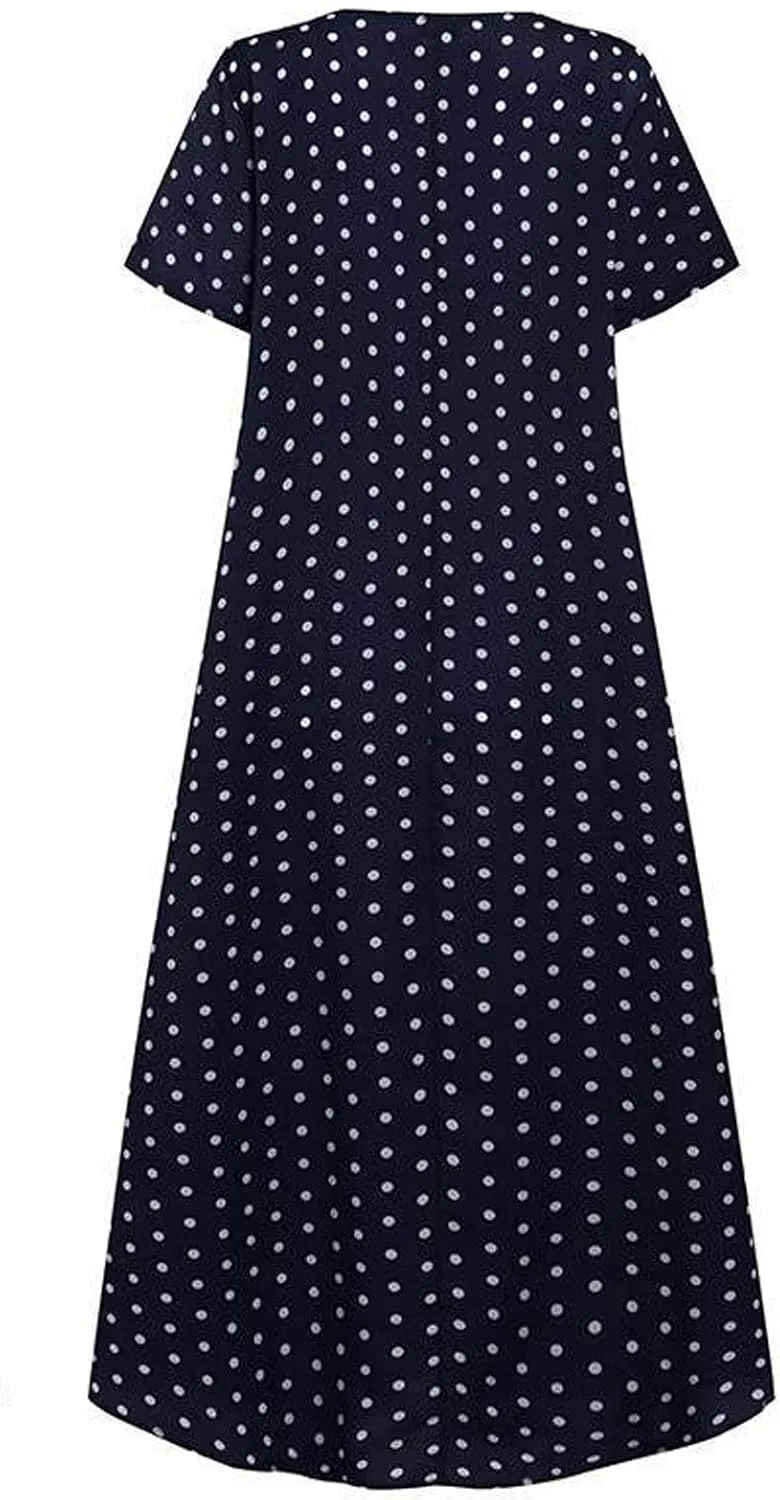 HGOOGY Midi Dress Summer Size Plus Print Women Maxi Dot Loose Sleeve Dresses Short Holiday Polka Beach Dress Plus