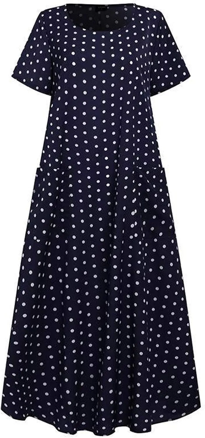 HGOOGY Midi Dress Summer Size Plus Print Women Maxi Dot Loose Sleeve Dresses Short Holiday Polka Beach Dress Plus