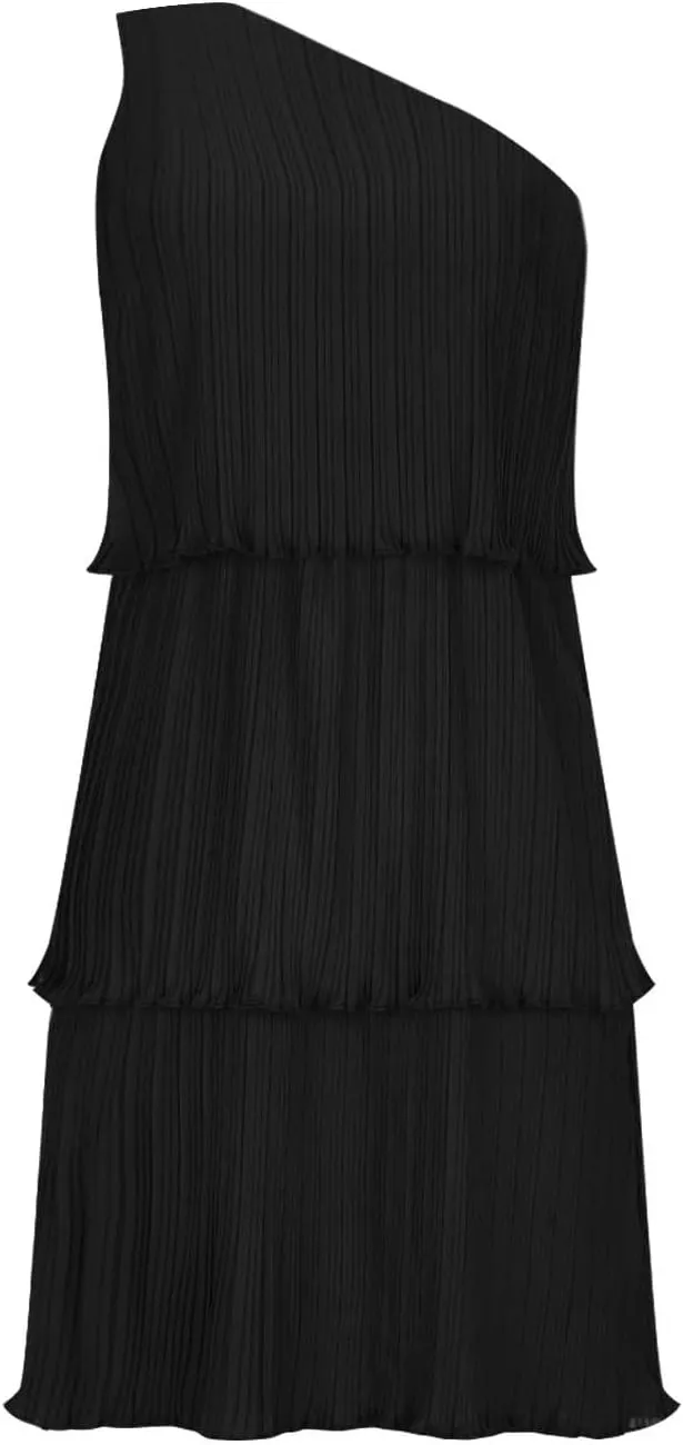 HGps8w One Shoulder Dresses for Women Summer Sleeveless Ruffle Tiered Layered Chiffon Flowy A Line Mini Dress for Party
