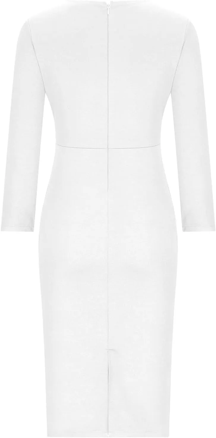 HGps8w Plus Size Women's Peplum Bodycon Midi Dresses Long Sleeve Ruffle Wear to Work Slim Fit Business Pencil Dress