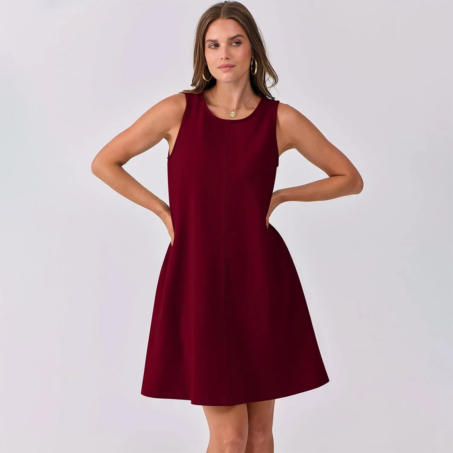hlysgo A Line Dresses for Women Summer Cutout Back Sleeveless Mini Sundress Casual Loose Fit Coverup Beach Dress with Pocket