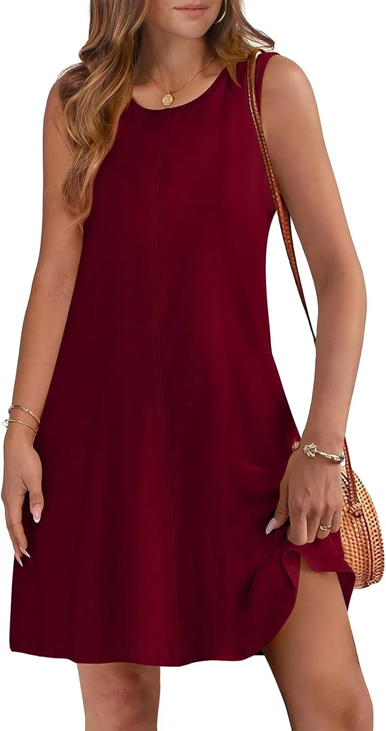 hlysgo A Line Dresses for Women Summer Cutout Back Sleeveless Mini Sundress Casual Loose Fit Coverup Beach Dress with Pocket
