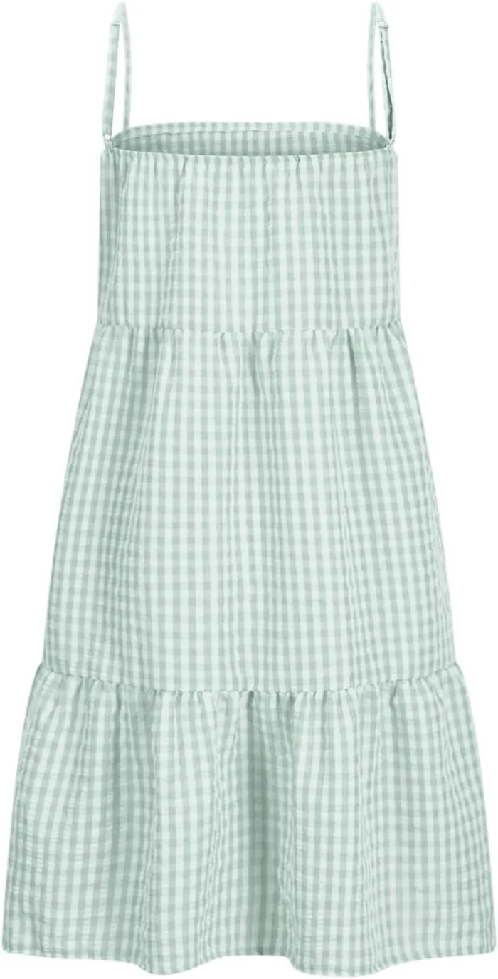 hlysgo Boho Dresses for Women 2025 Summer Spaghetti Strap Babydoll Sundress A-Line Gingham Beach Mini Dress with Pockets