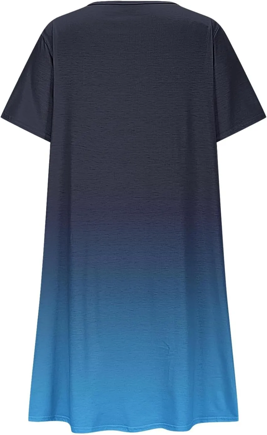 hlysgo Summer Dresses for Women 2025 Trendy Tie-Dye Print Short Sleeve Crew Neck Ruched Dress Beach Mini Dress with Pockets