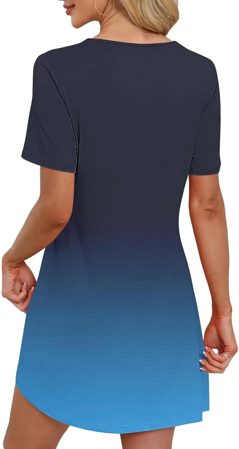 hlysgo Summer Dresses for Women 2025 Trendy Tie-Dye Print Short Sleeve Crew Neck Ruched Dress Beach Mini Dress with Pockets