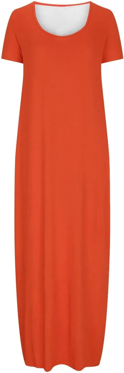 hlysgo Womens 2025 Trendy Summer Long Dresses Short Sleeve Scoop Neck Plus Size Lounge Midi Dress Solid Casual Dress