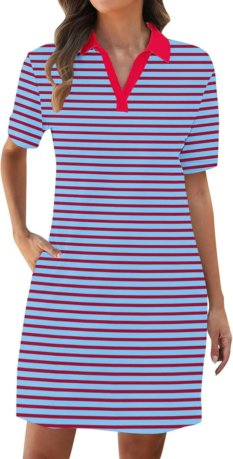 hlysgo Womens Summer Dresses 2025 Trendy Stripes Print Puff Short Sleeve V Neck Mini Dress Elegant Ladies Going Out Dress