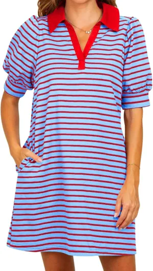 hlysgo Womens Summer Dresses 2025 Trendy Stripes Print Puff Short Sleeve V Neck Mini Dress Elegant Ladies Going Out Dress