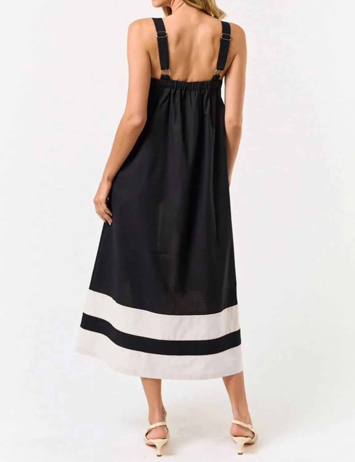 Hooever Women Color Block Maxi Dress Boho Striped Shoulder Strap Sundress Square Neck Summer Beach Dresses